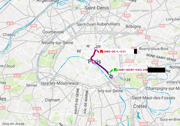 plan itinéraire ratp de Cour Saint-Emilion à Gare de l
