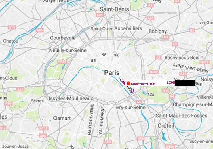 plan itinéraire ratp de Cour Saint-Emilion à Gare de Lyon