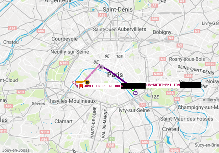 plan itinéraire ratp de Cour Saint-Emilion à Javel-André-Citroen
