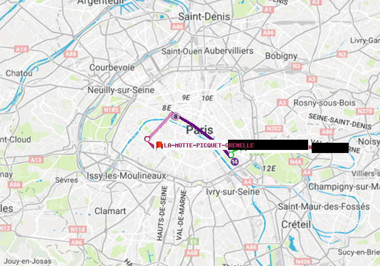 plan itinéraire ratp de Cour Saint-Emilion à La Motte-Picquet-Grenelle