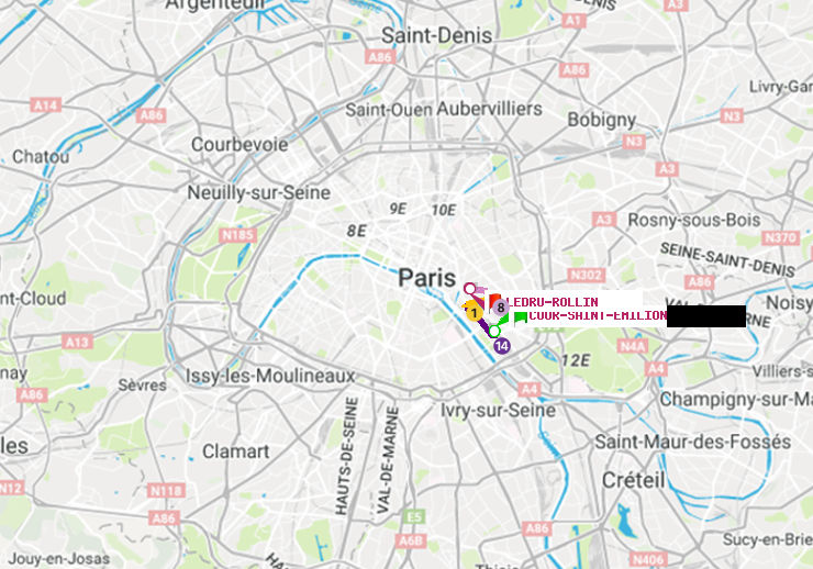 plan itinéraire ratp de Cour Saint-Emilion à Ledru-Rollin