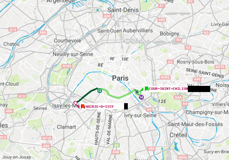 plan itinéraire ratp de Cour Saint-Emilion à Mairie d