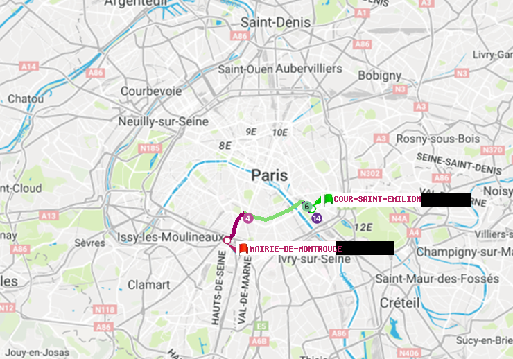 plan itinéraire ratp de Cour Saint-Emilion à Mairie de Montrouge