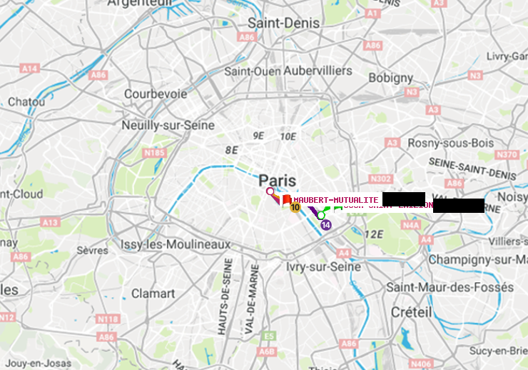 plan itinéraire ratp de Cour Saint-Emilion à Maubert-Mutualité