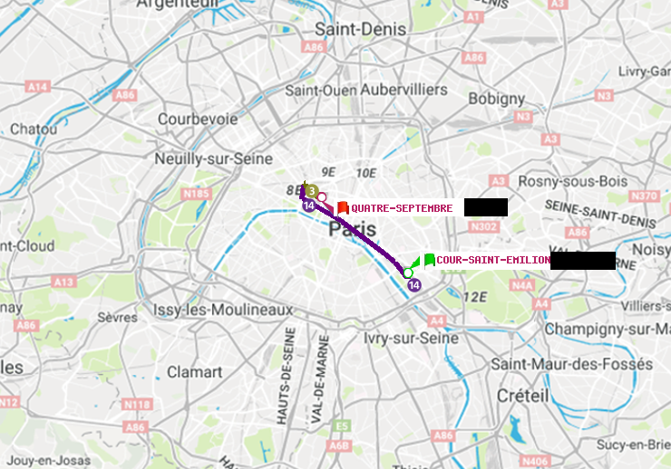 plan itinéraire ratp de Cour Saint-Emilion à Quatre Septembre