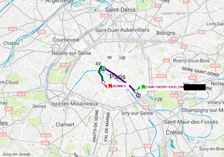 plan itinéraire ratp de Cour Saint-Emilion à Rennes