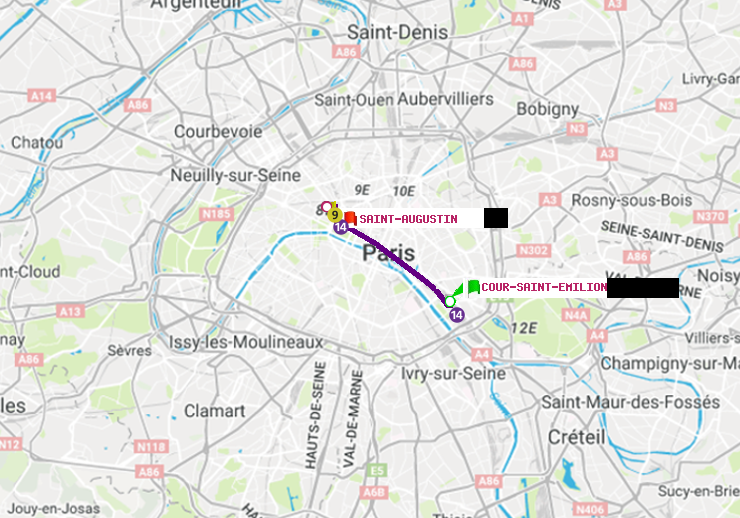 plan itinéraire ratp de Cour Saint-Emilion à Saint-Augustin