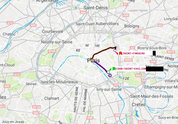 plan itinéraire ratp de Cour Saint-Emilion à Saint-Fargeau