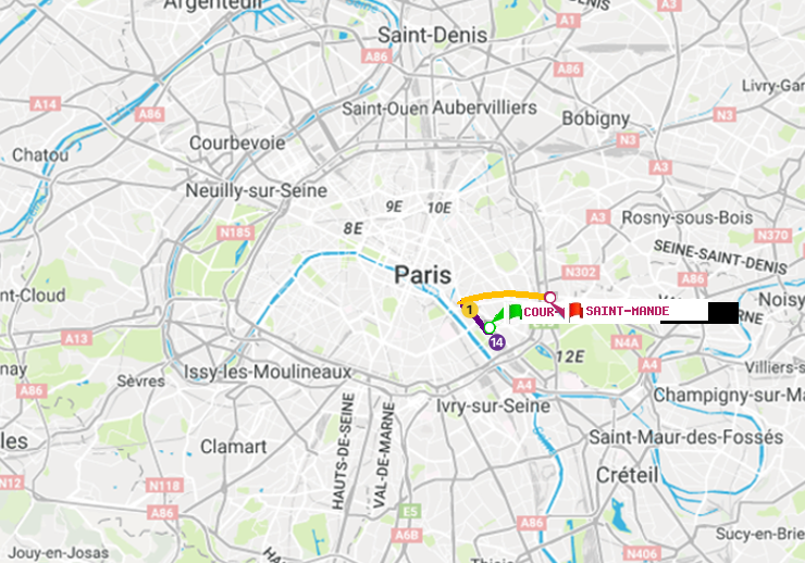 plan itinéraire ratp de Cour Saint-Emilion à Saint-Mandé