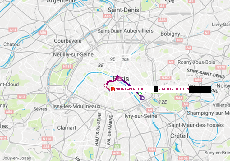 plan itinéraire ratp de Cour Saint-Emilion à Saint-Placide
