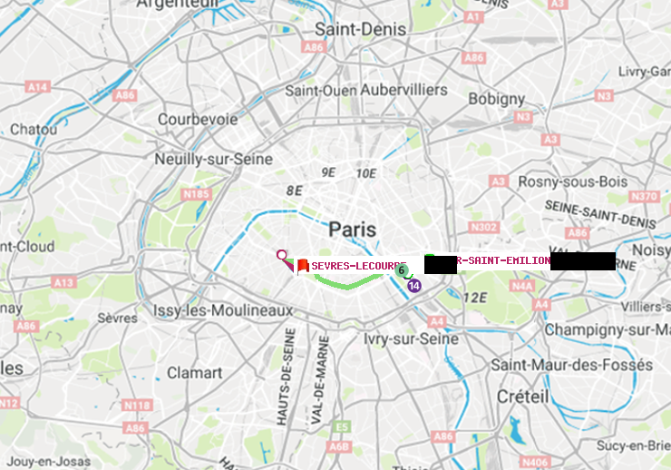 plan itinéraire ratp de Cour Saint-Emilion à Sèvres-Lecourbe