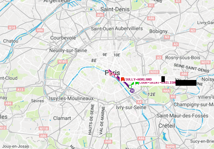 plan itinéraire ratp de Cour Saint-Emilion à Sully-Morland