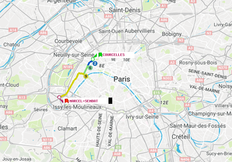plan itinéraire ratp de Courcelles à Marcel Sembat
