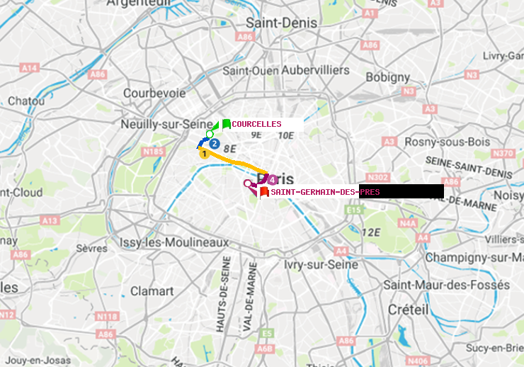 plan itinéraire ratp de Courcelles à Saint-Germain des Prés