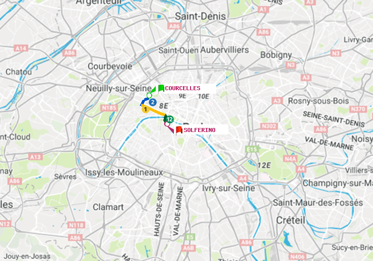 plan itinéraire ratp de Courcelles à Solférino