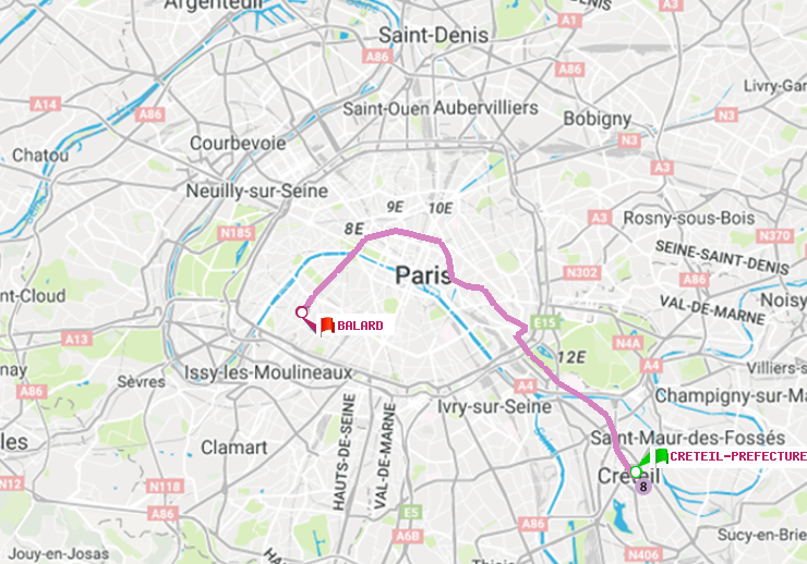 plan itinéraire ratp de Créteil-Préfecture (Hôtel de Ville) à Balard