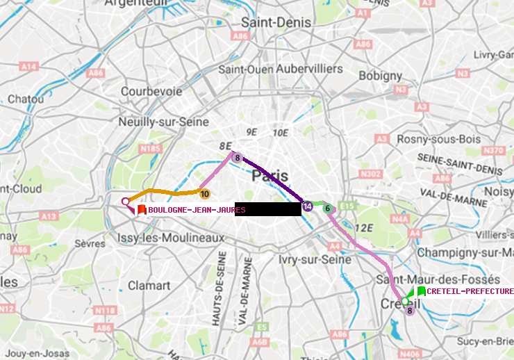plan itinéraire ratp de Créteil-Préfecture (Hôtel de Ville) à Boulogne-Jean-Jaurès