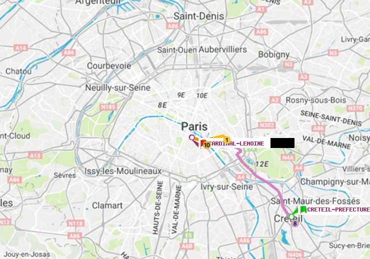 plan itinéraire ratp de Créteil-Préfecture (Hôtel de Ville) à Cardinal-Lemoine