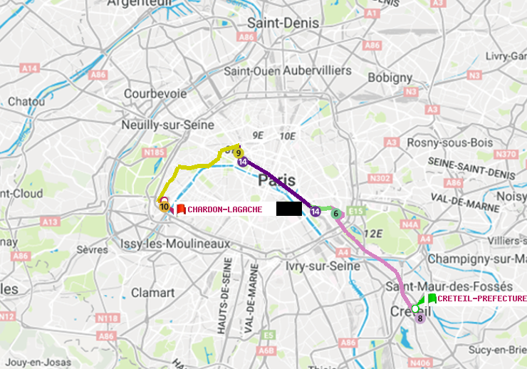 plan itinéraire ratp de Créteil-Préfecture (Hôtel de Ville) à Chardon-Lagache