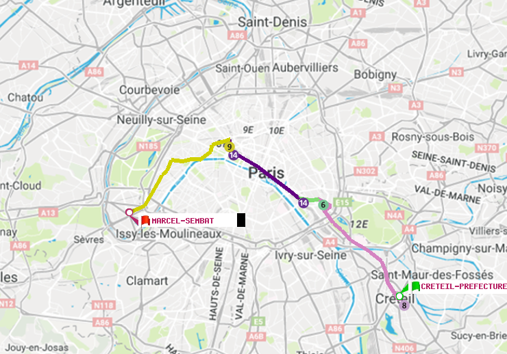 plan itinéraire ratp de Créteil-Préfecture (Hôtel de Ville) à Marcel Sembat
