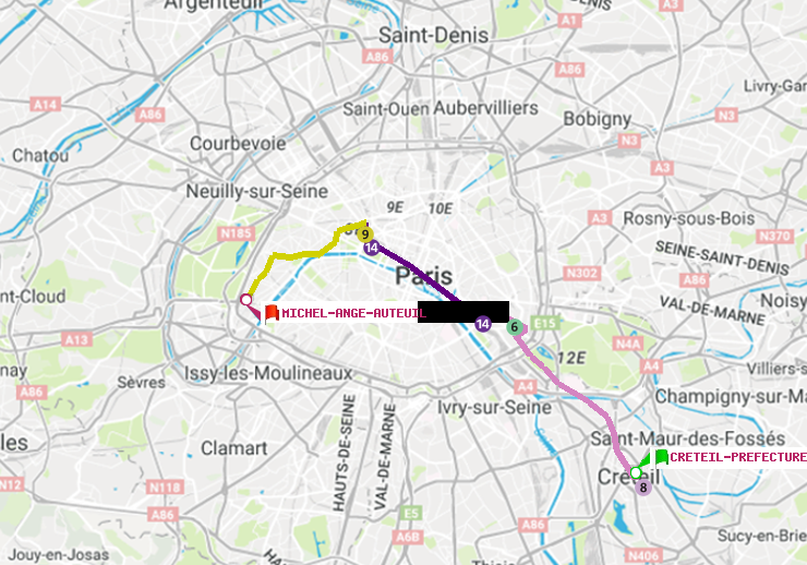 plan itinéraire ratp de Créteil-Préfecture (Hôtel de Ville) à Michel-Ange-Auteuil