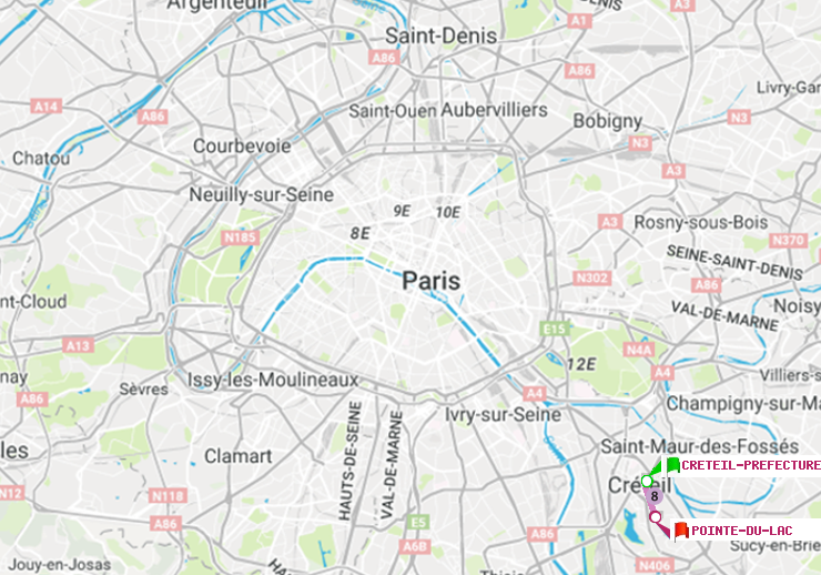 plan itinéraire ratp de Créteil-Préfecture (Hôtel de Ville) à Pointe du Lac