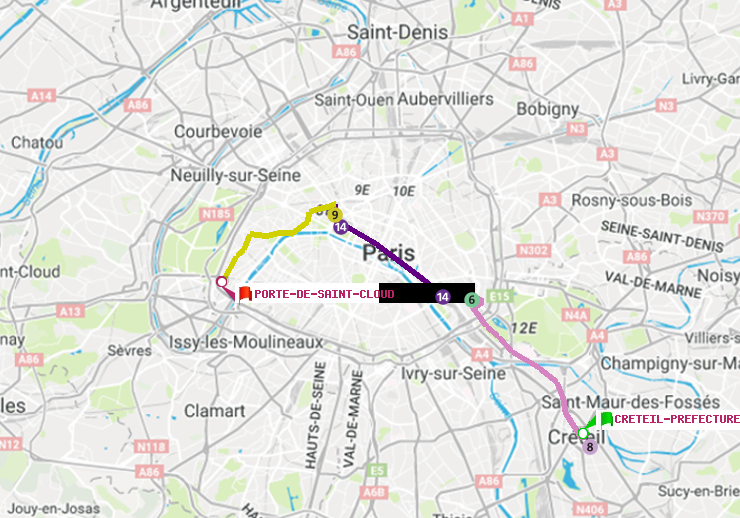 plan itinéraire ratp de Créteil-Préfecture (Hôtel de Ville) à Porte de Saint-Cloud