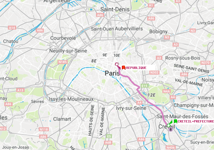 plan itinéraire ratp de Créteil-Préfecture (Hôtel de Ville) à République