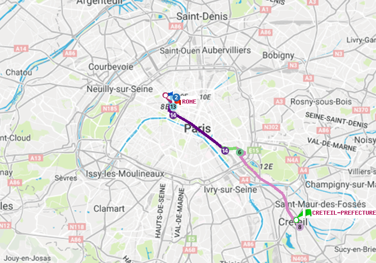 plan itinéraire ratp de Créteil-Préfecture (Hôtel de Ville) à Rome