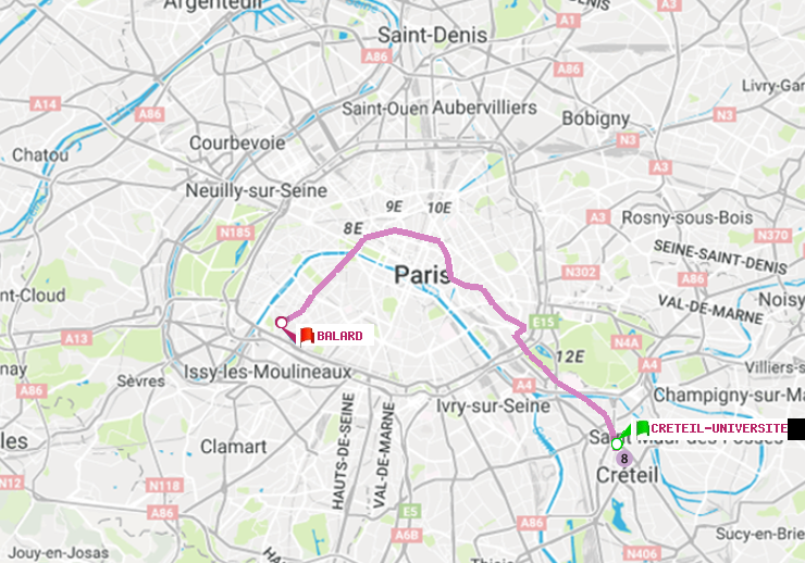 plan itinéraire ratp de Créteil-Université à Balard