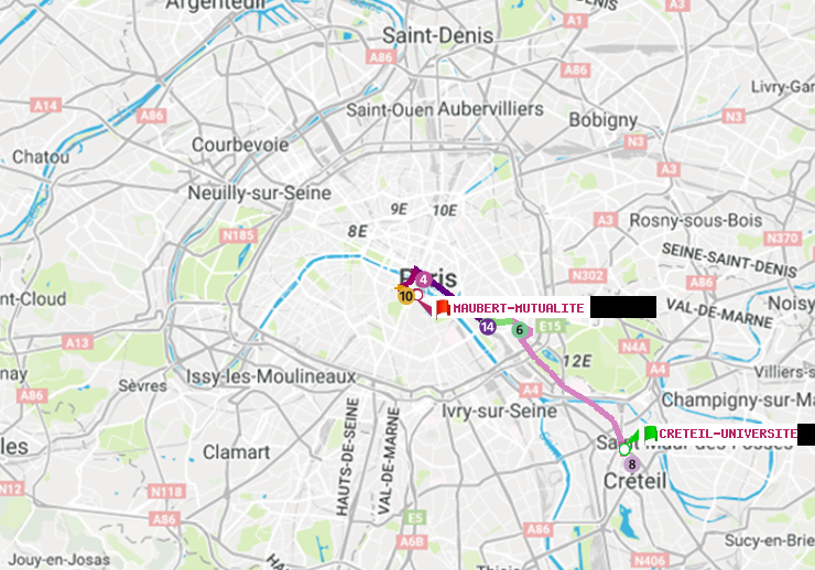 plan itinéraire ratp de Créteil-Université à Maubert-Mutualité