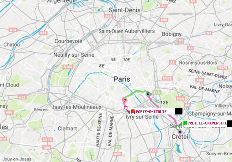 plan itinéraire ratp de Créteil-Université à Porte d