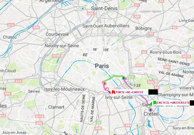 plan itinéraire ratp de Créteil-Université à Porte de Choisy