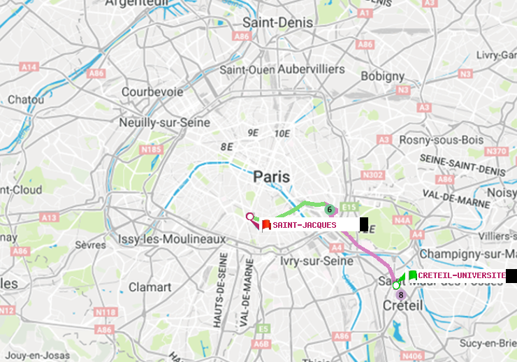 plan itinéraire ratp de Créteil-Université à Saint-Jacques