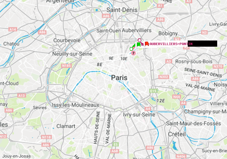plan itinéraire ratp de Crimée à Aubervilliers Pantin (4 Chemins)