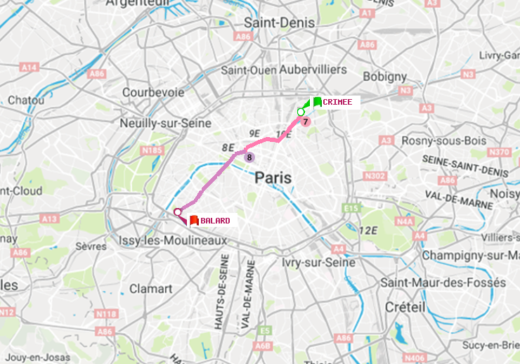 plan itinéraire ratp de Crimée à Balard