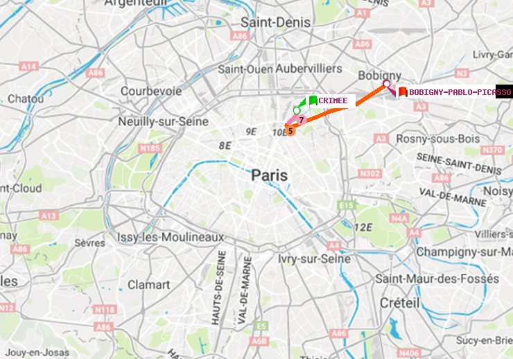 plan itinéraire ratp de Crimée à Bobigny-Pablo-Picasso