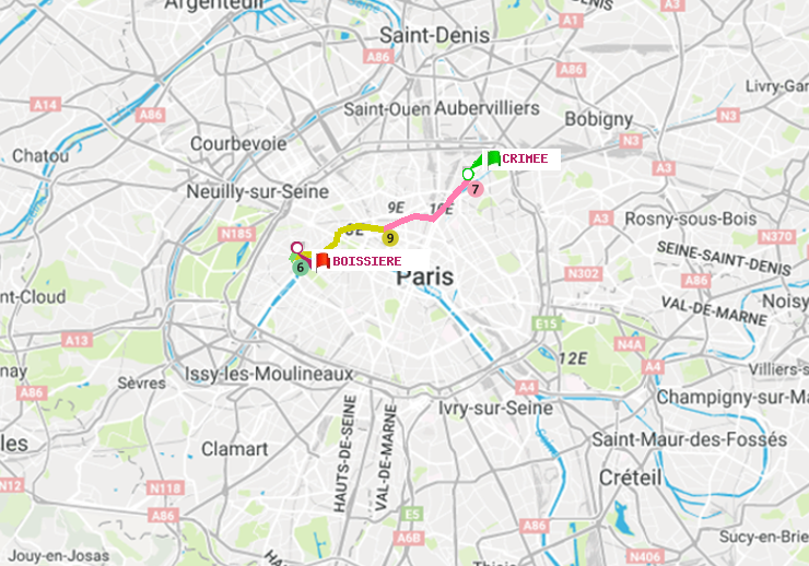 plan itinéraire ratp de Crimée à Boissière