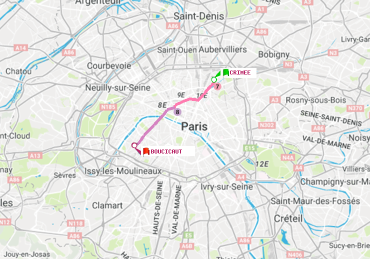 plan itinéraire ratp de Crimée à Boucicaut