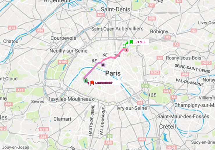 plan itinéraire ratp de Crimée à Cambronne