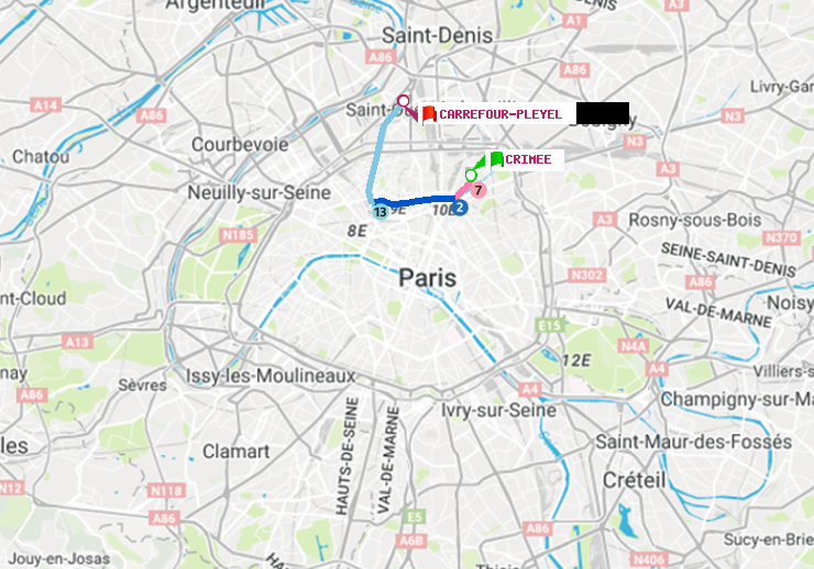 plan itinéraire ratp de Crimée à Carrefour-Pleyel