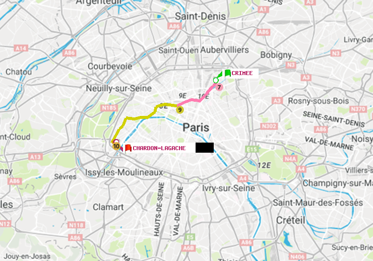 plan itinéraire ratp de Crimée à Chardon-Lagache