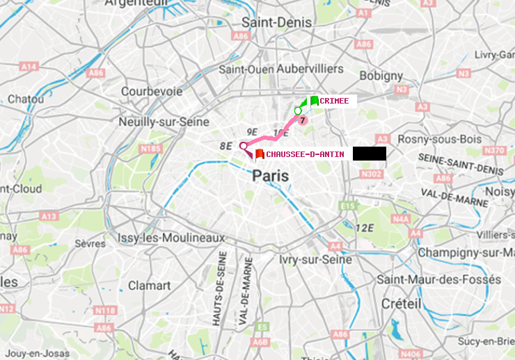 plan itinéraire ratp de Crimée à Chaussée d