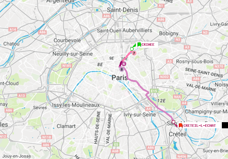 plan itinéraire ratp de Crimée à Créteil-L