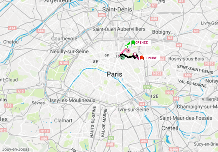 plan itinéraire ratp de Crimée à Danube