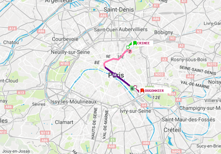 plan itinéraire ratp de Crimée à Dugommier