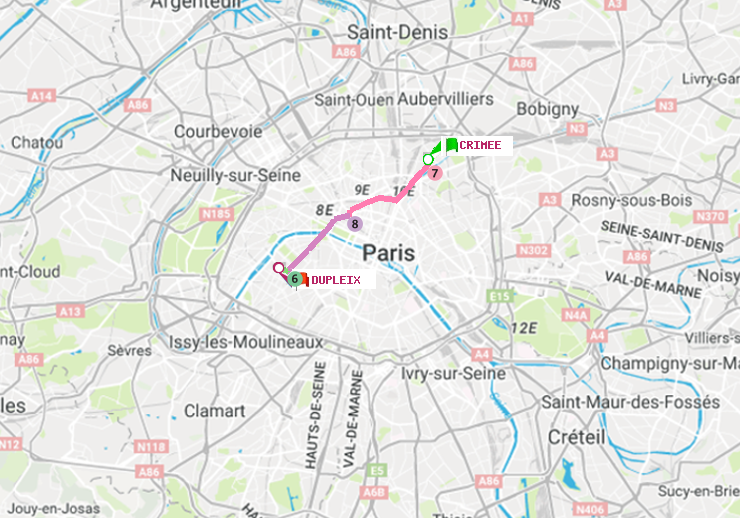 plan itinéraire ratp de Crimée à Dupleix