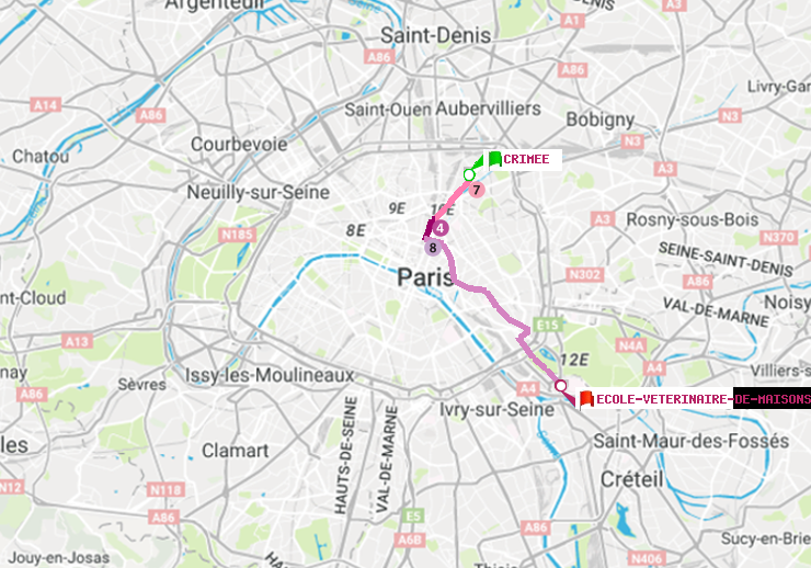plan itinéraire ratp de Crimée à Ecole Vétérinaire de Maisons-Alfort