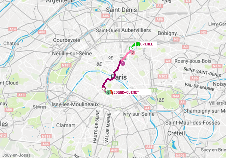 plan itinéraire ratp de Crimée à Edgar-Quinet