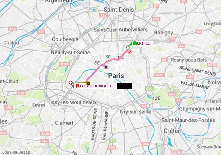 plan itinéraire ratp de Crimée à Eglise d